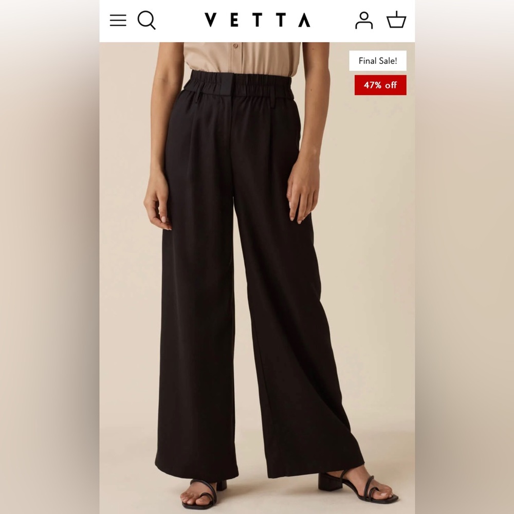 VETTA Elastic Waist Wide Leg Trouser XS NWT